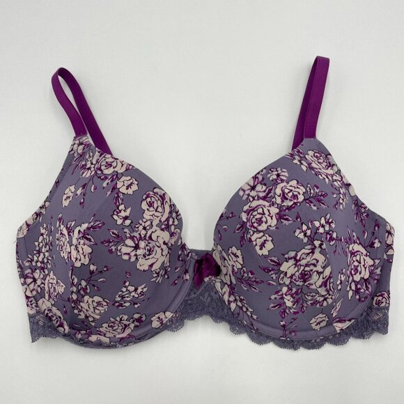 Adore Me Bra 34DD Floral Padded Underwire Feminine Pattern Print Purple White - Picture 1 of 10